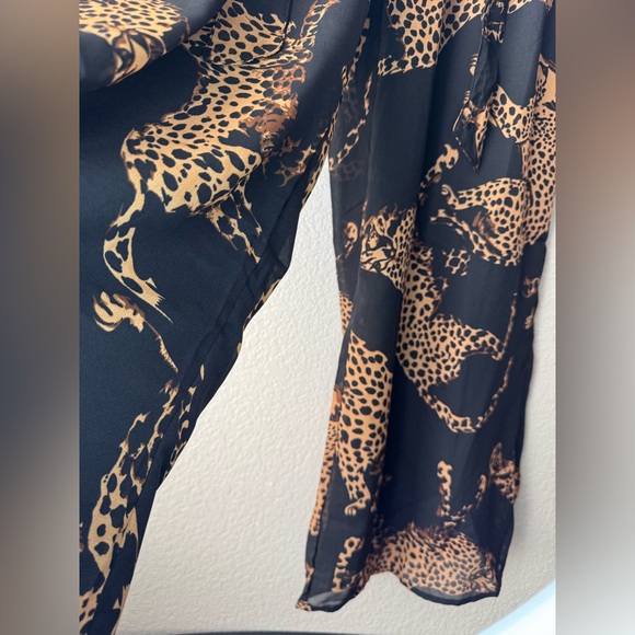 Her Destiny Leopard Print Flowy Wide Leg Pants Size L Elastic Waist Pockets - Picture 4 of 8